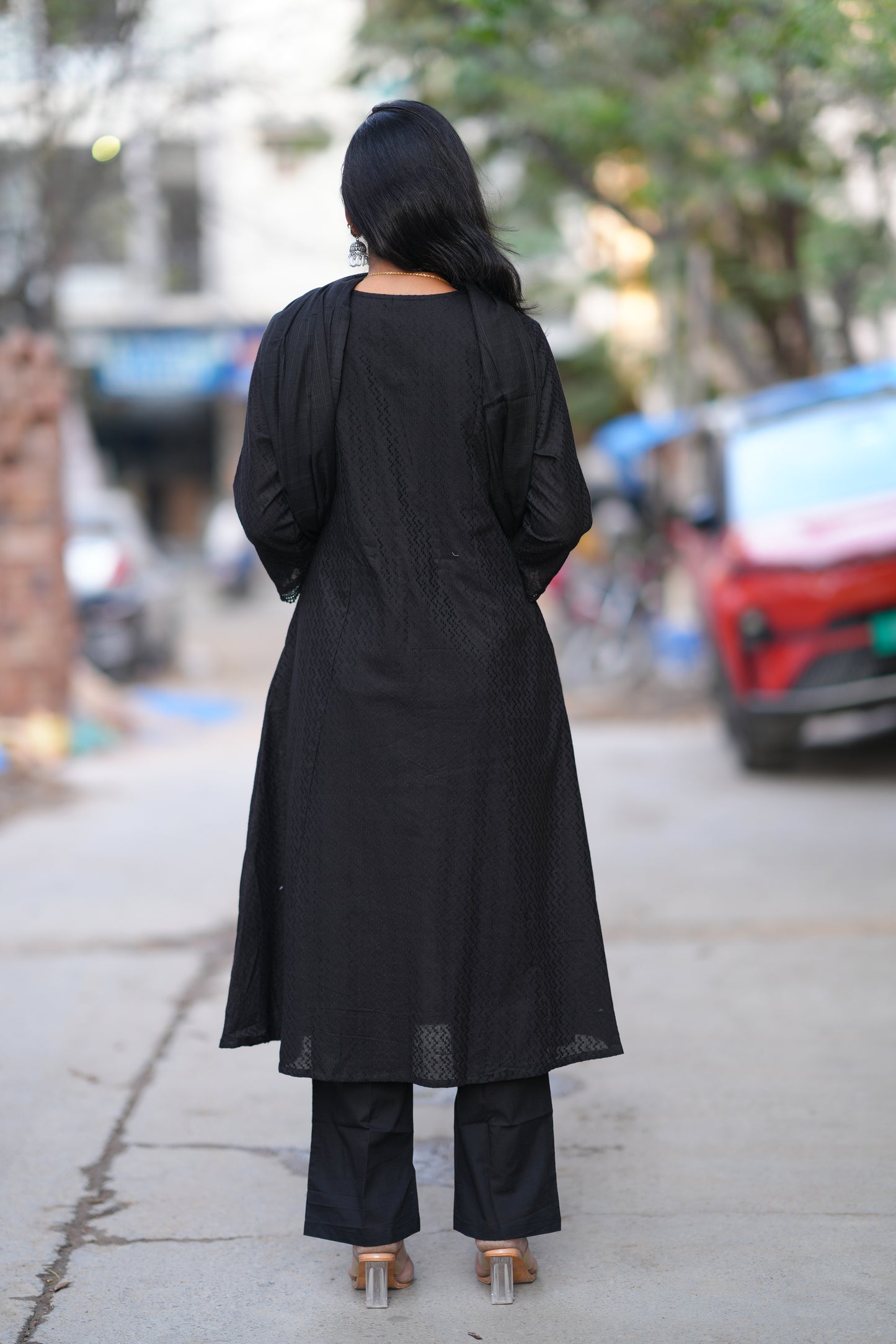 Black Color Mul Cotton 3 Piece Set with Embriodary Work and Complete Lining