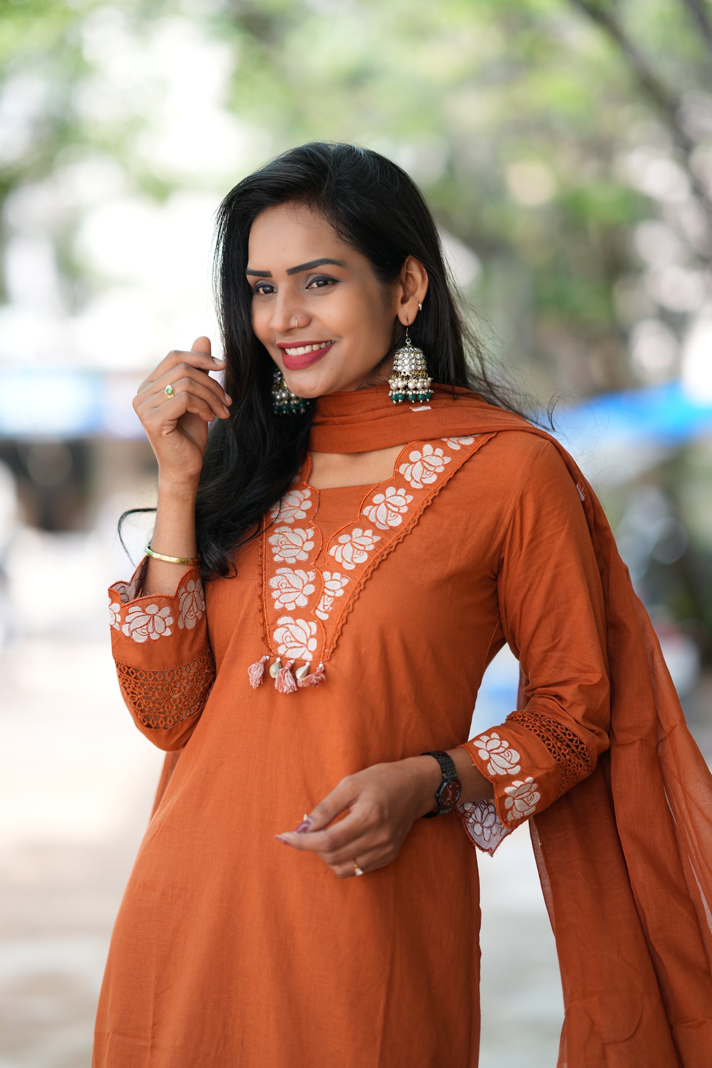 Applique Work Designer Wear 3 Piece Set in Jaipur Cotton With Complete Lining