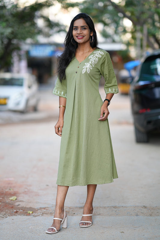 Olive Green Color Maxi With Thread Embroidery Work
