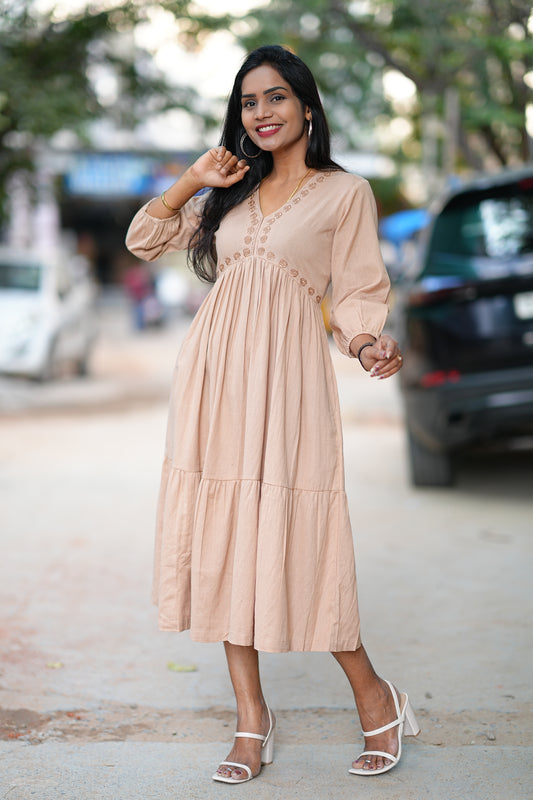Beige Color Party Wear Maxi With Embroidery Work