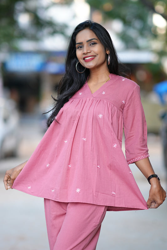 Heavy Cotton Office Wear Coord Set With Embroidery Work