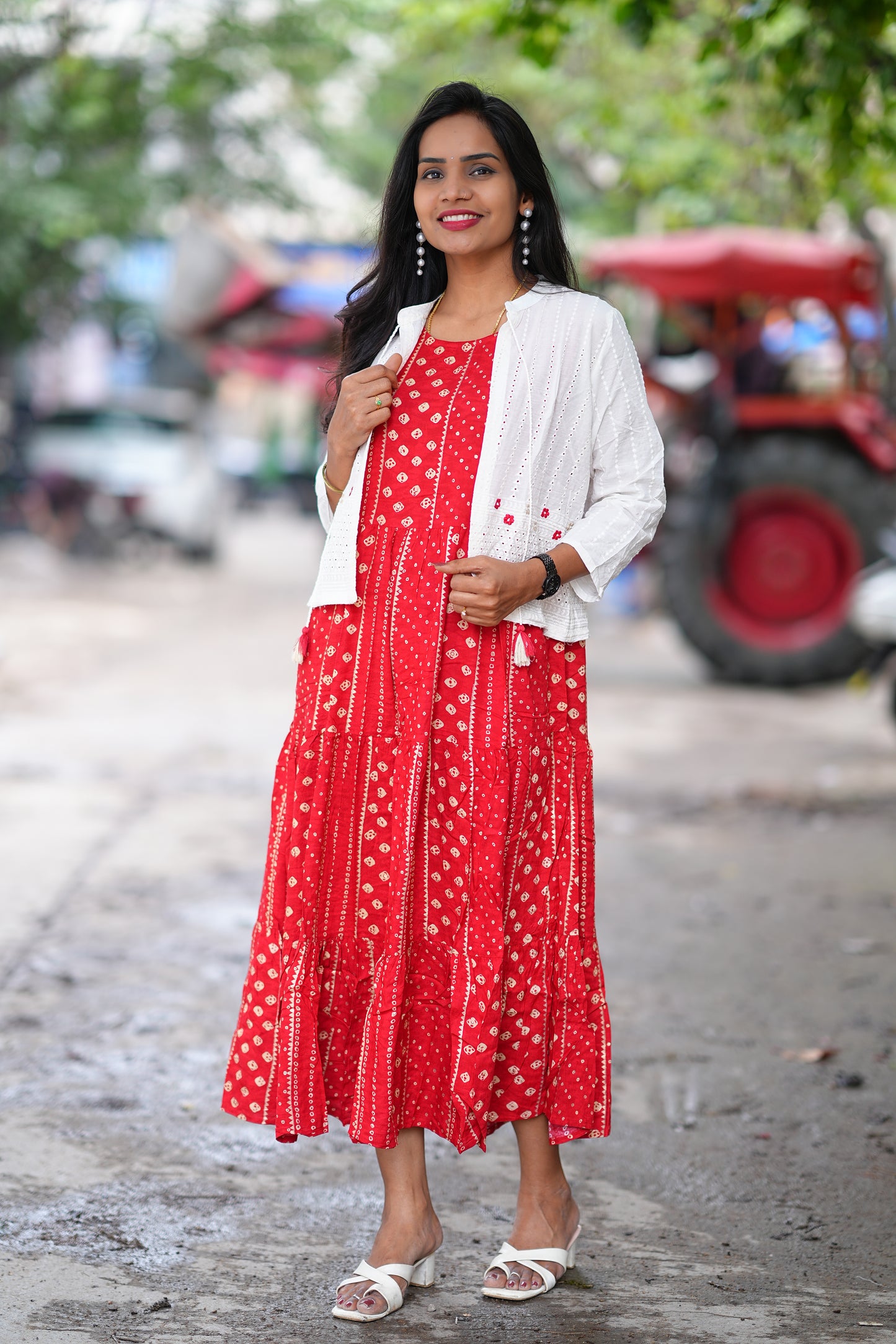 Pink Color Rayon Frock With White Coat
