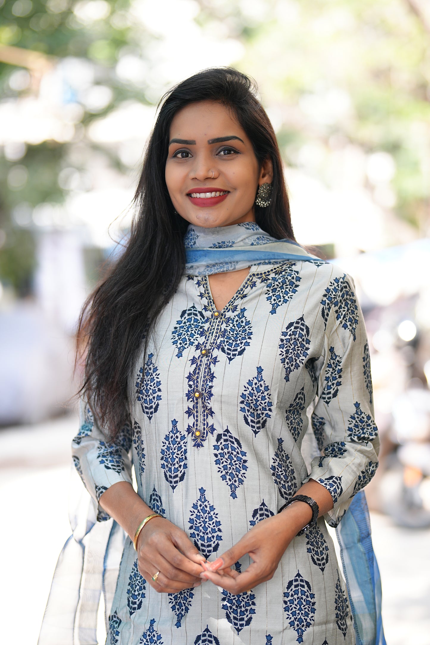 Greenish Blue Kurta Set in Viscose Fabric