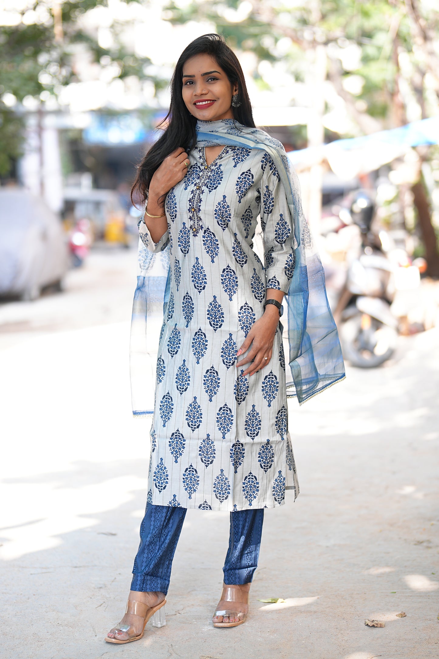 Blue Color Office Wear 3 Piece set in Viscose Fabric