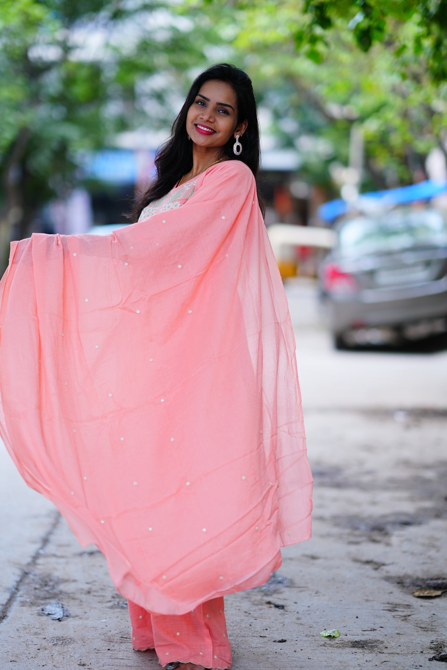 Peach color Jaipur Cotton 3 Piece Set With Complete Lining