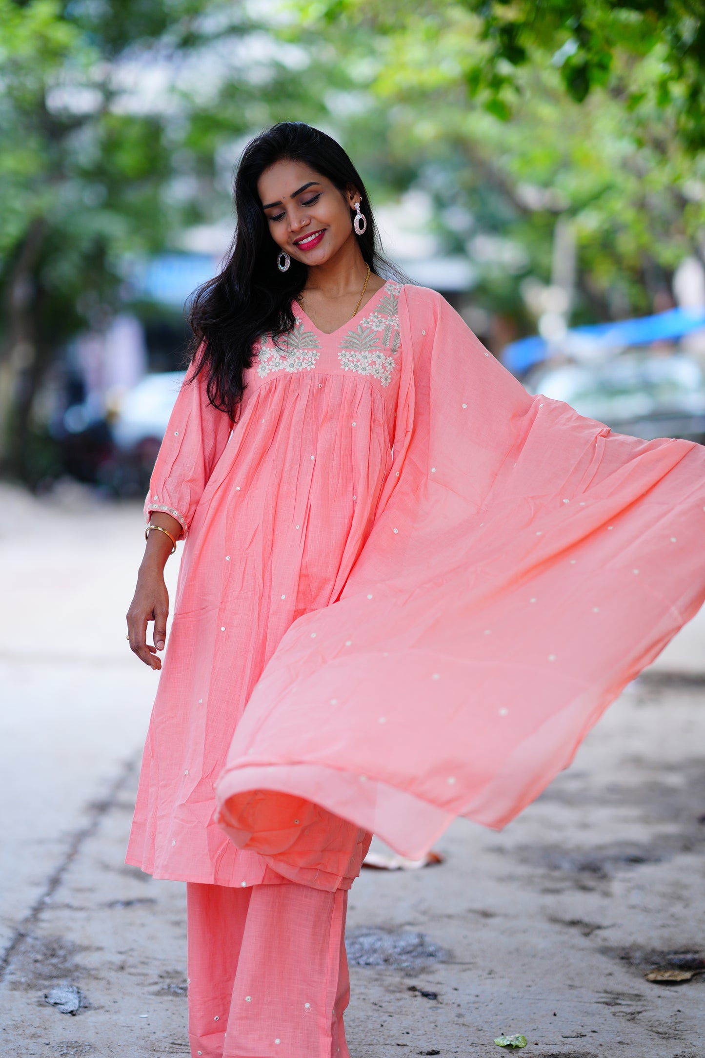 Peach color Jaipur Cotton 3 Piece Set With Complete Lining