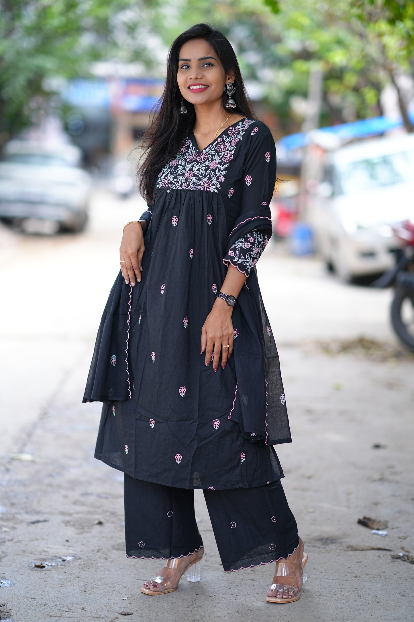 Beautiful Jaipur Cotton 3 Piece Set With Thread Embroidery Work