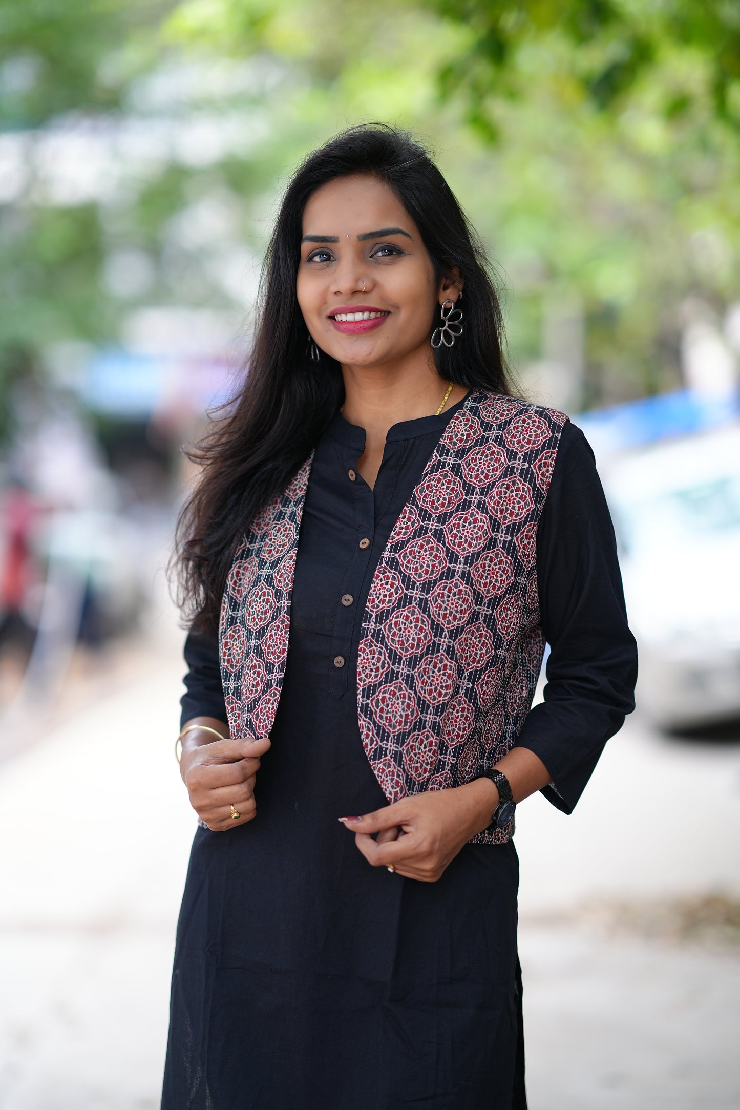 Jaipur Cotton Black Color Top With Ajrak Print Coat
