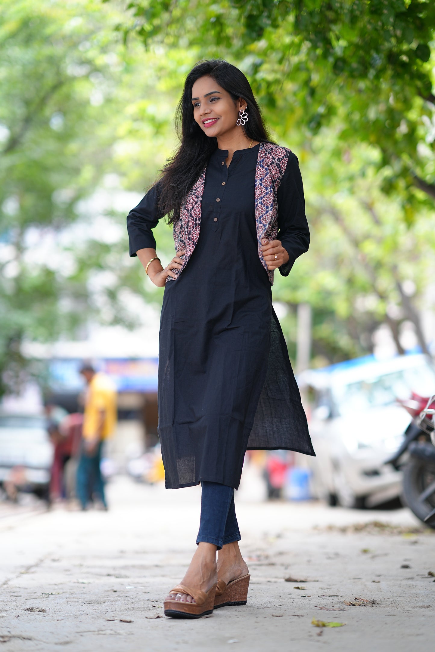 Jaipur Cotton Black Color Top With Ajrak Print Coat