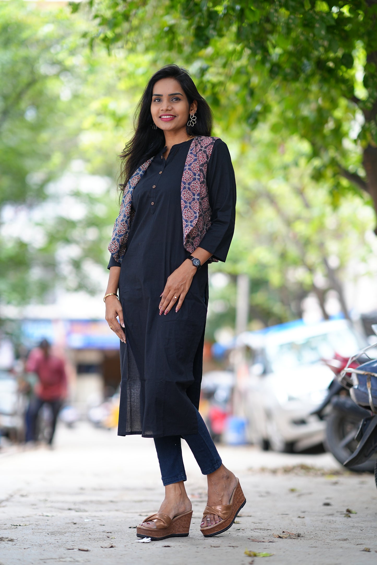 Jaipur Cotton Black Color Top With Ajrak Print Coat