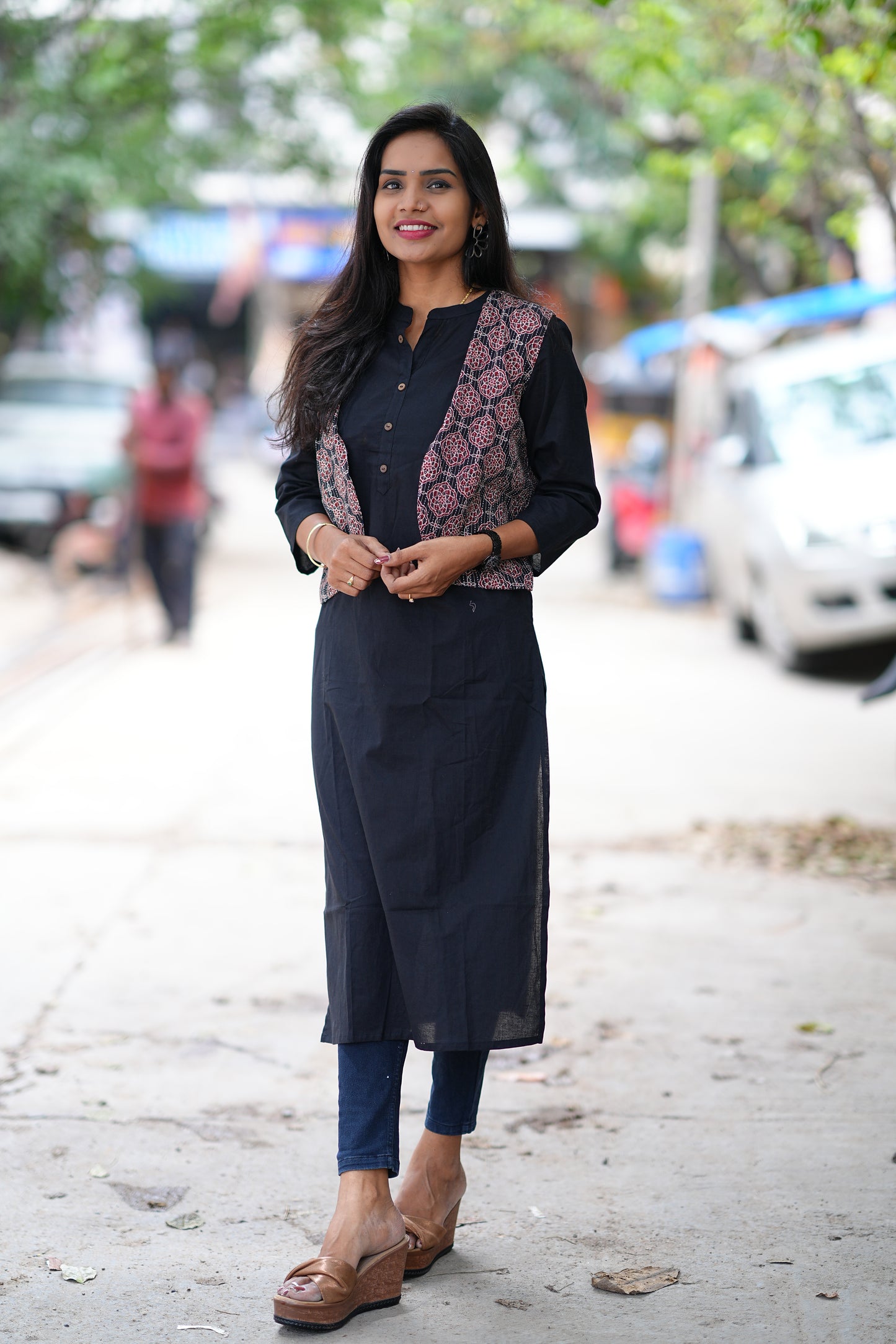 Jaipur Cotton Black Color Top With Ajrak Print Coat