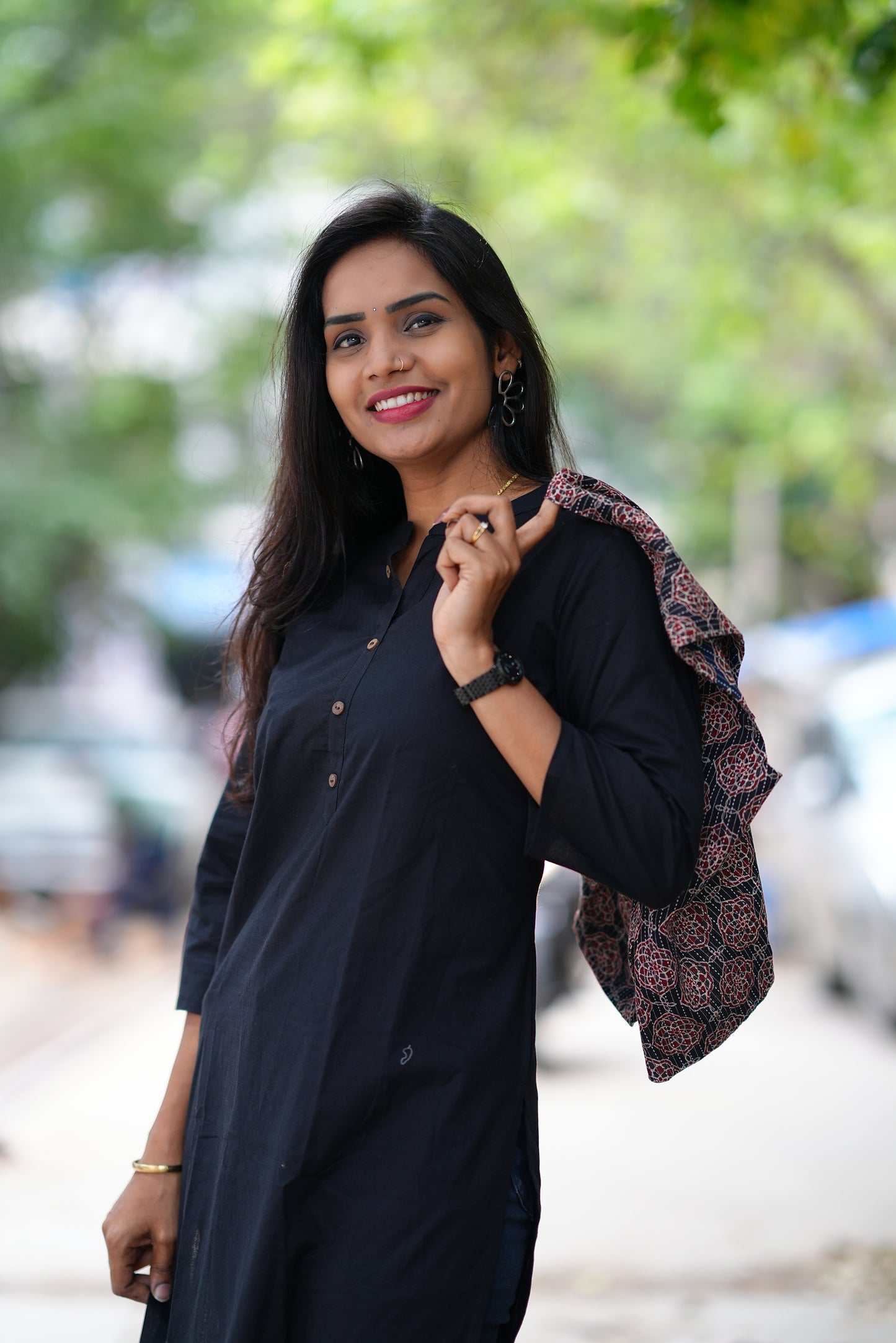 Jaipur Cotton Black Color Top With Ajrak Print Coat