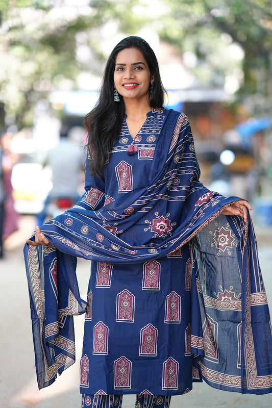 Jaipur Prints Indigo Blue Exclusive office Wear Collection