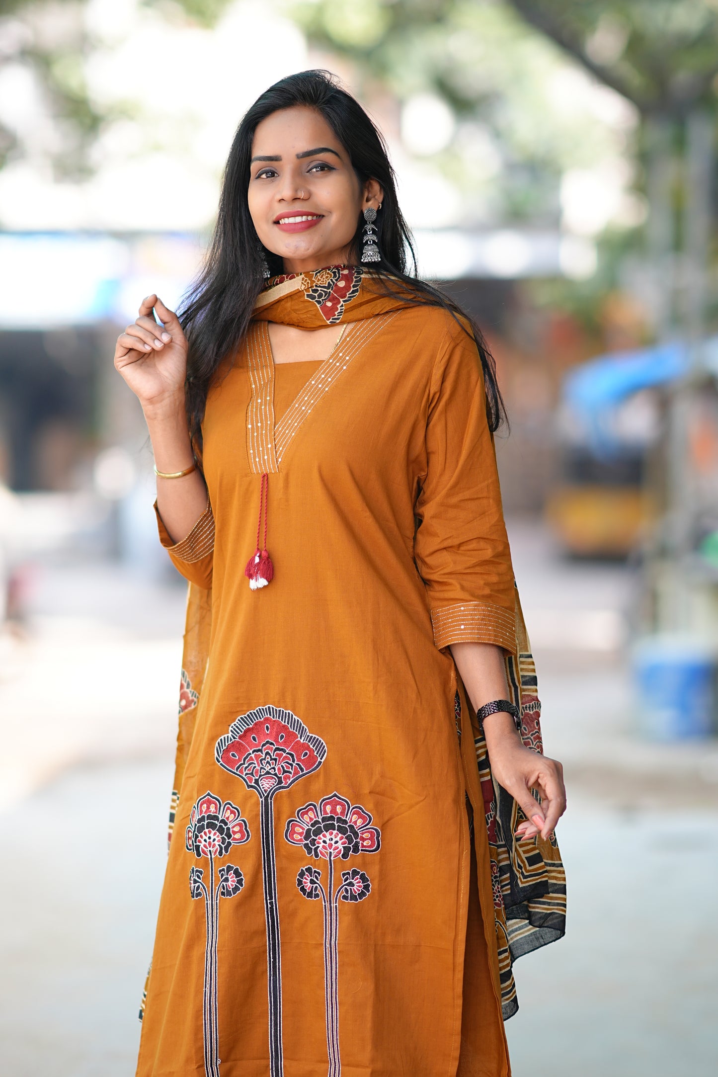 Brown Color Jaipur Cotton 3 Piece Set With Embriodary Work and Complete Lining
