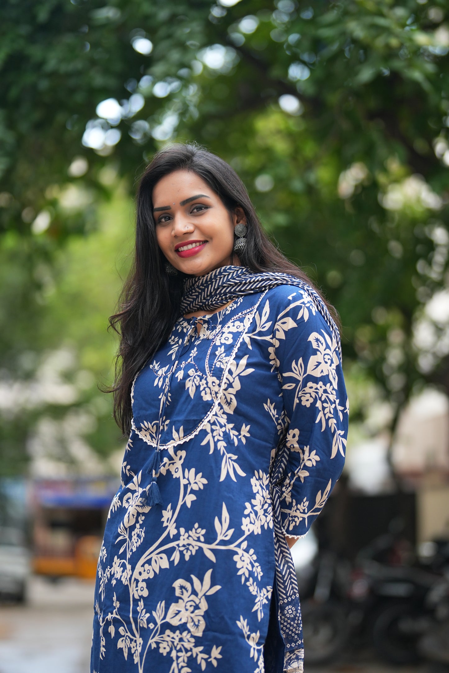 Blue Color Office Wear Jaipur Cotton 3 Piece Set With Complete Lining