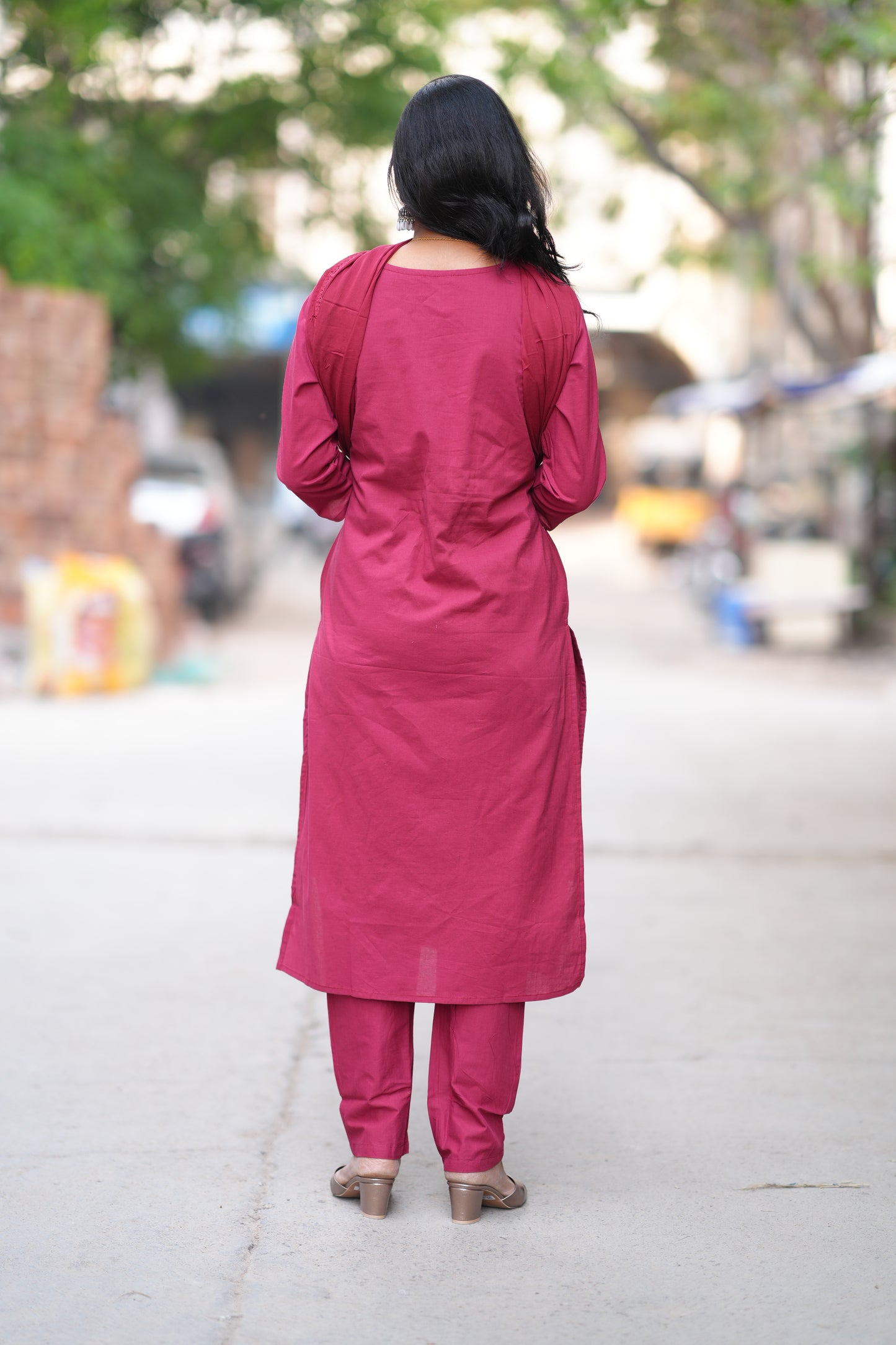 Wine Color Jaipur Cotton 3 piece Set With Embroidery Work and Complete Lining