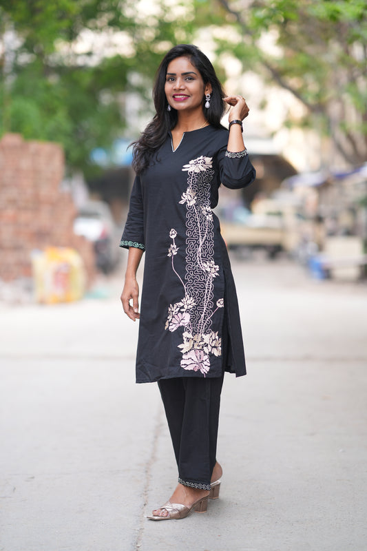 Black Color Jaipur Cotton Cordset with Embrodary work