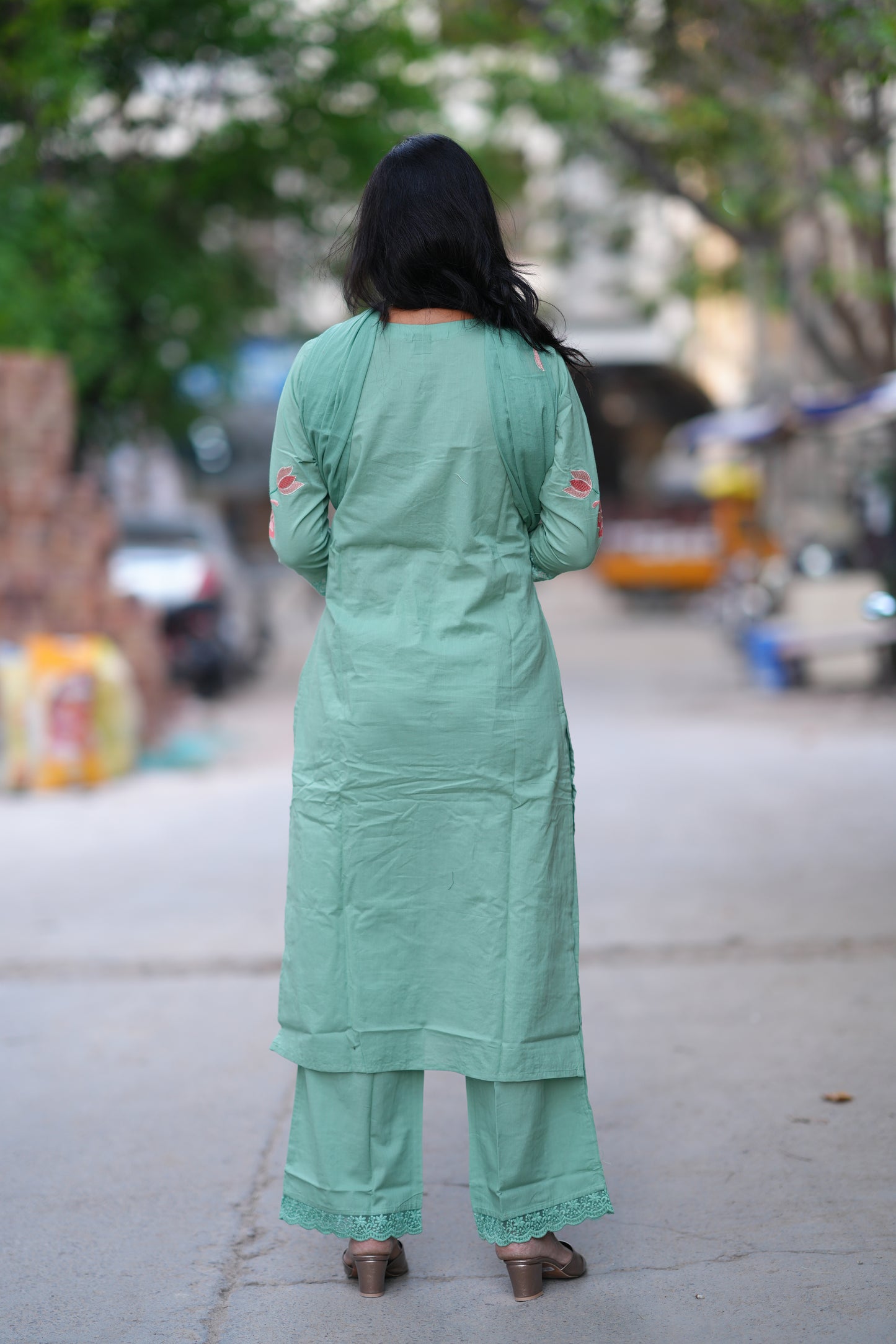 Sea Green Color Jaipur Cotton 3 Piece Set With Embroidery work and Complete Lining