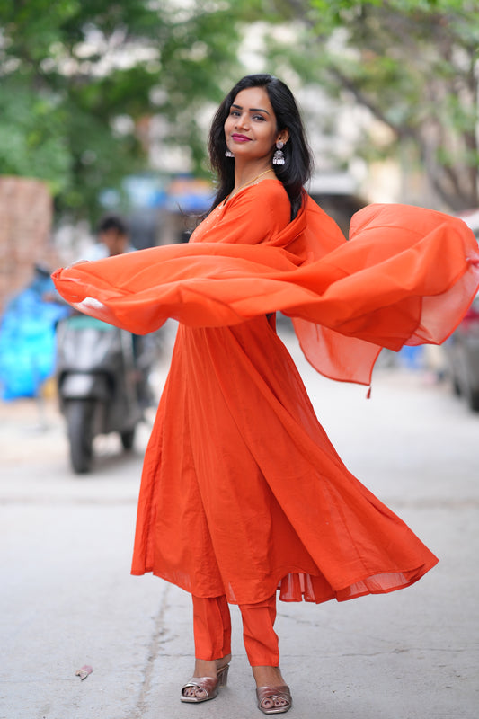 Orange Color Mul Cotton 3 Piece Set With Gota Patti Work and complete Lining