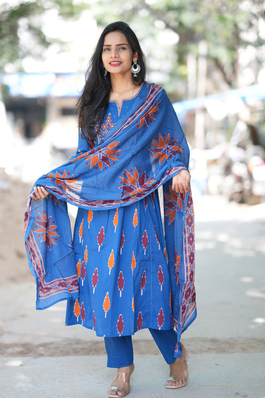 Blue Red Combo Jaipur Cotton 3 Piece Set
