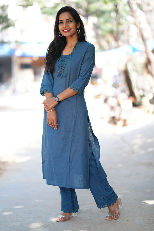 Teal Blue Stylish Office Wear Codset