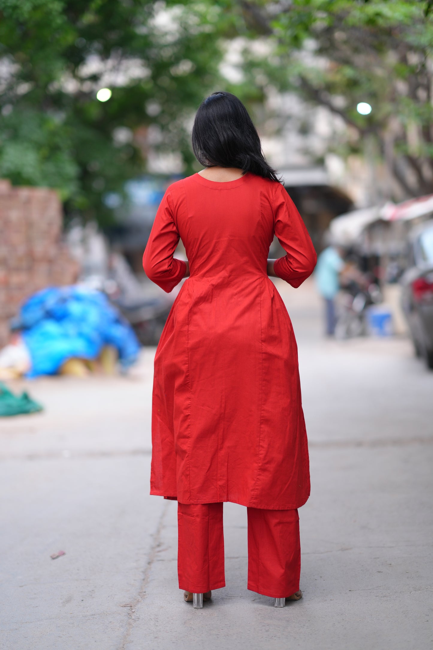 Red and Black Combo Jaipur Cotton Cordset With Plazzo Pant