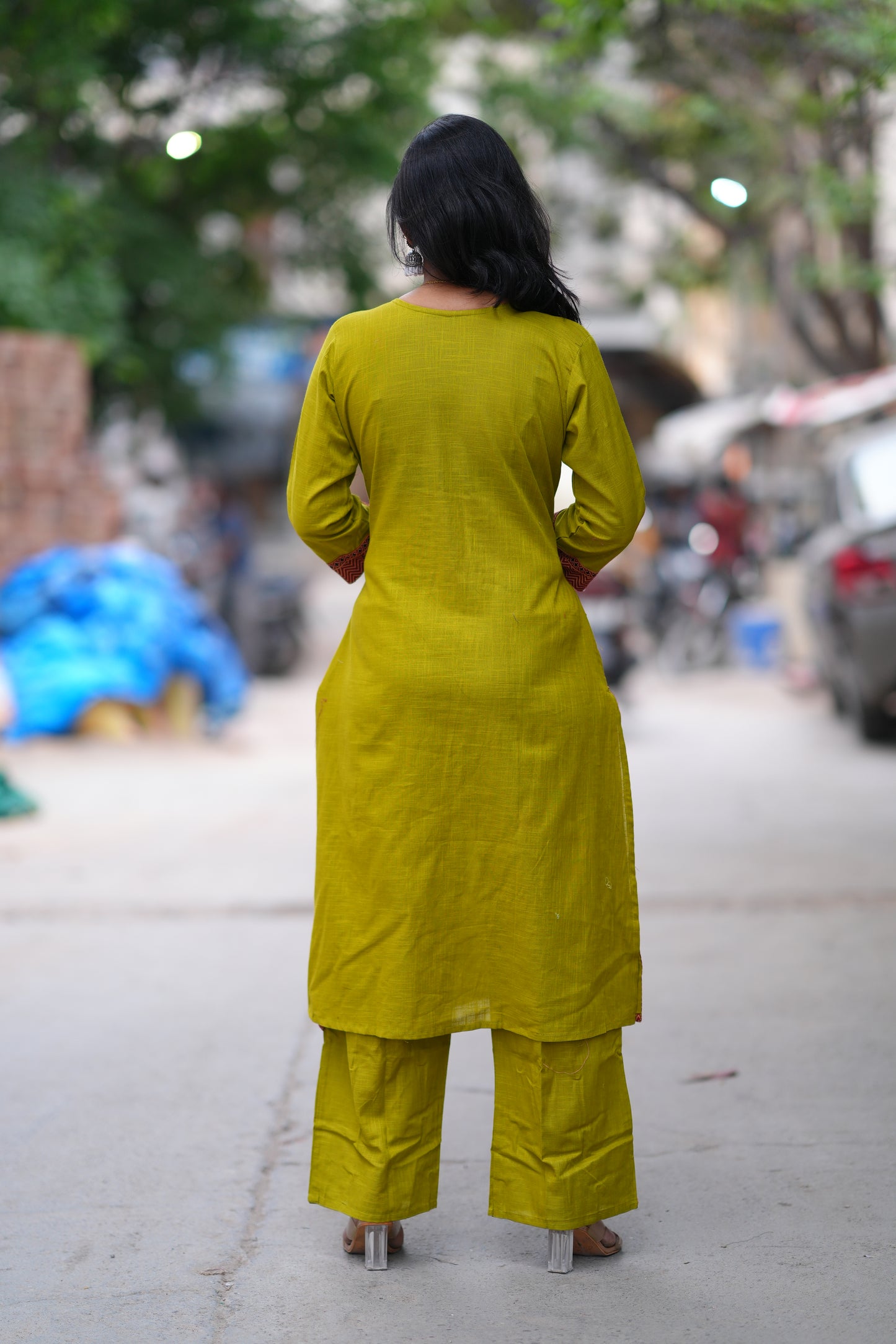 Mustard Yellow Jaipuri cotton Cord Set With Palazzo Pants