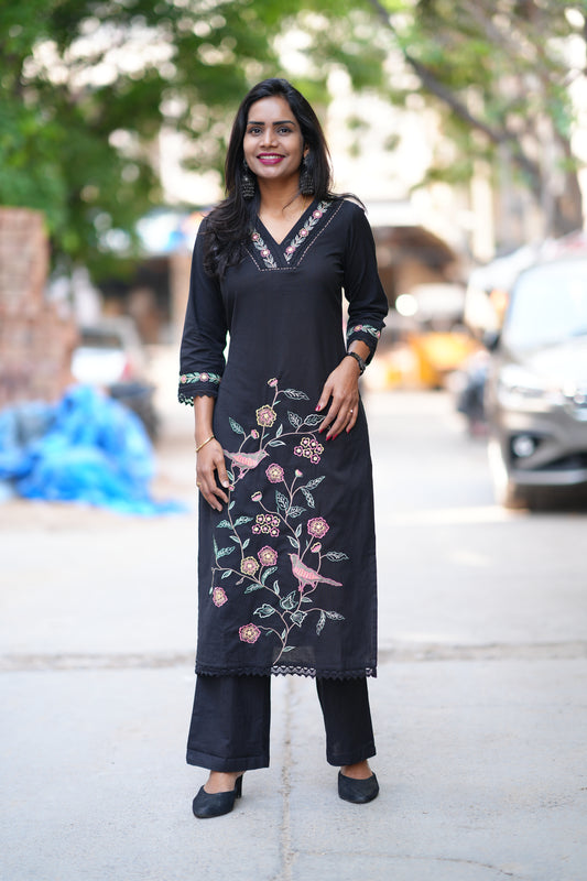 Black Color Jaipur Cotton With Heavy Embroidery Work