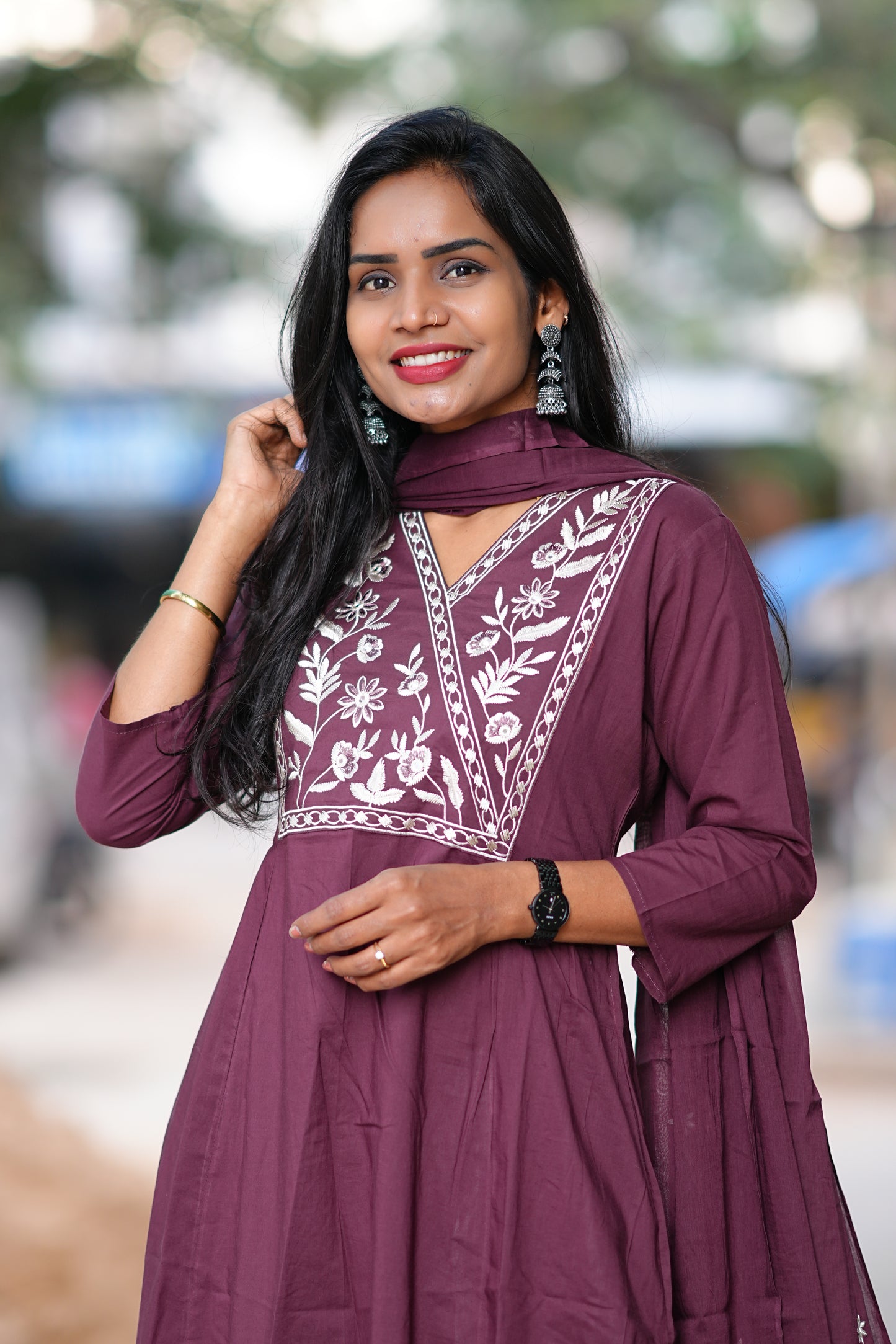 Pure 92.5 Cotton With Thread Embroidery Work anarkali 3 Piece Set