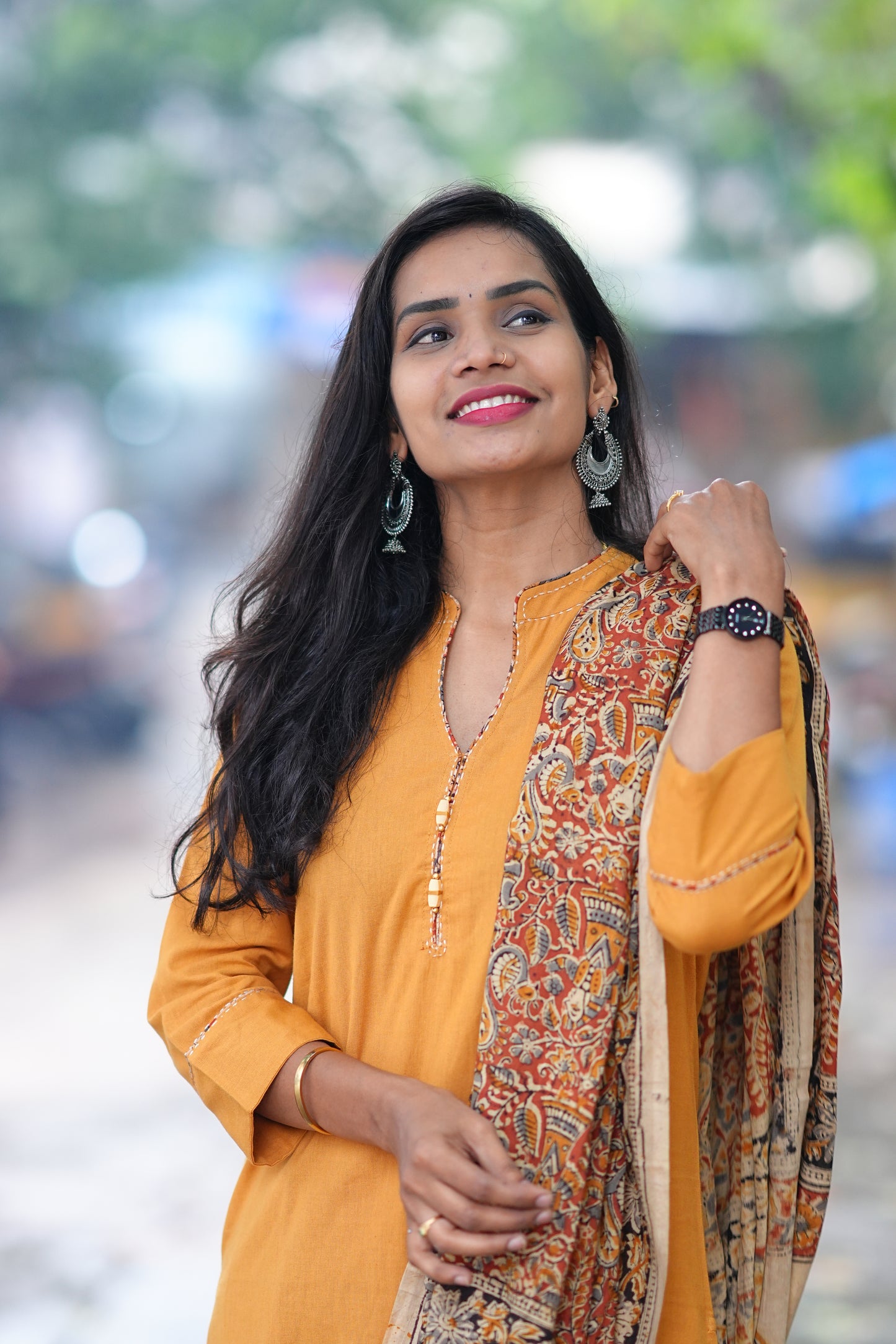 Yellow Color Pure Jaipur Cotton Chinese Collar Straight Cut With Kalamkari Dupatta