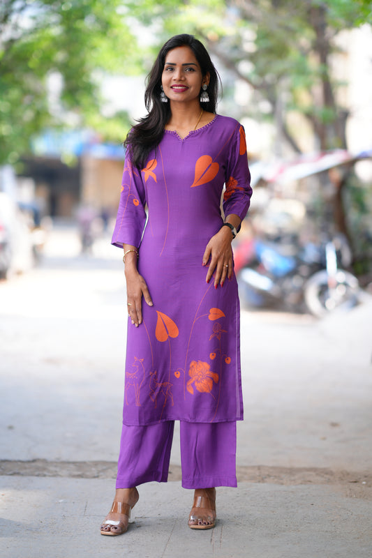 Purple Color Muslin Celebrity Inspired Cord Set