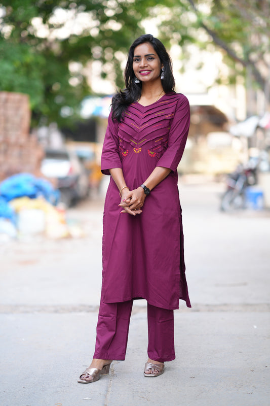 Purple Color Jaipur Cotton Cordset With Plazzo Pant