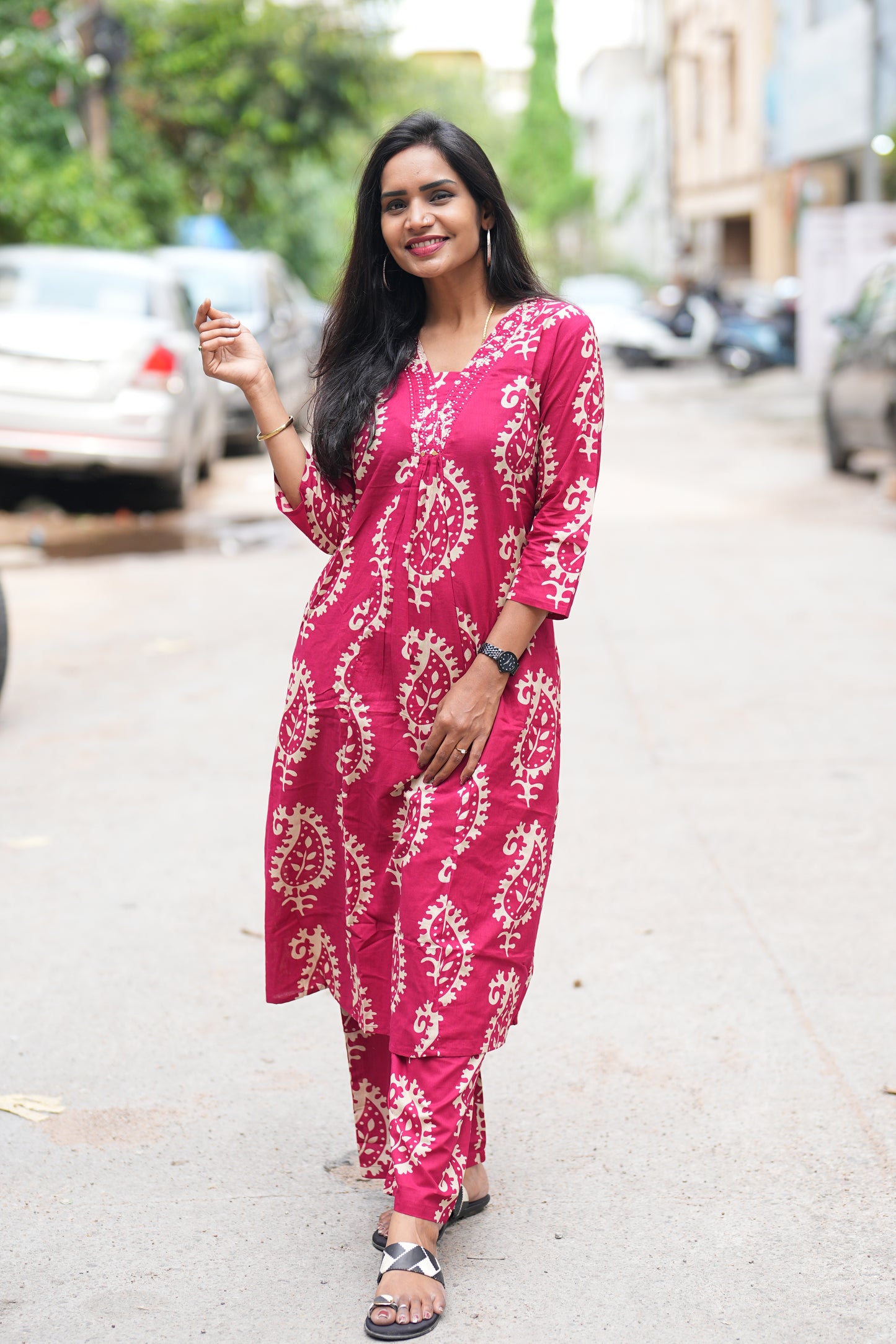 Dark Pink Color Pure Cotton Designer Cord Set