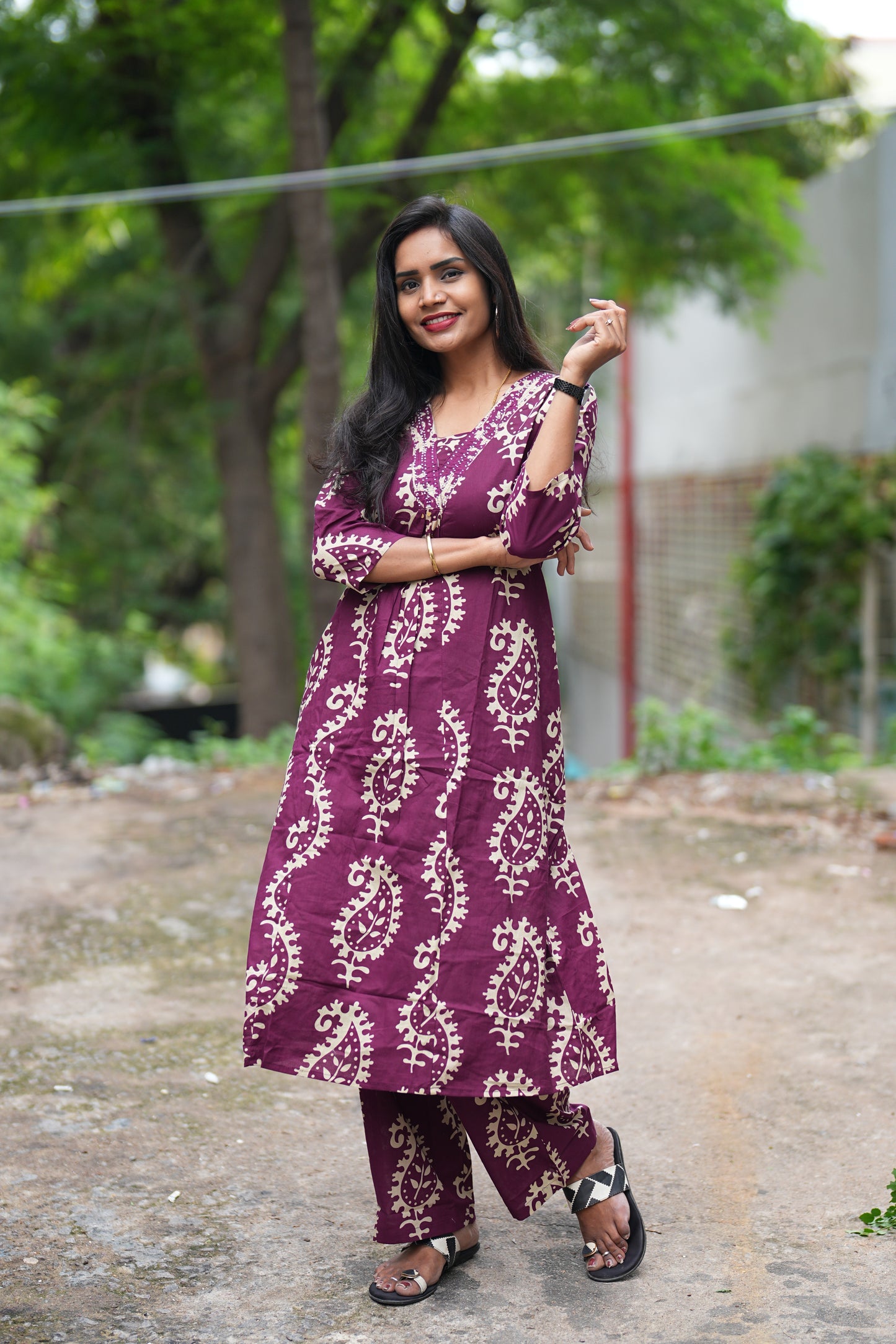 Purple Color Pure Cotton Designer Cord Set