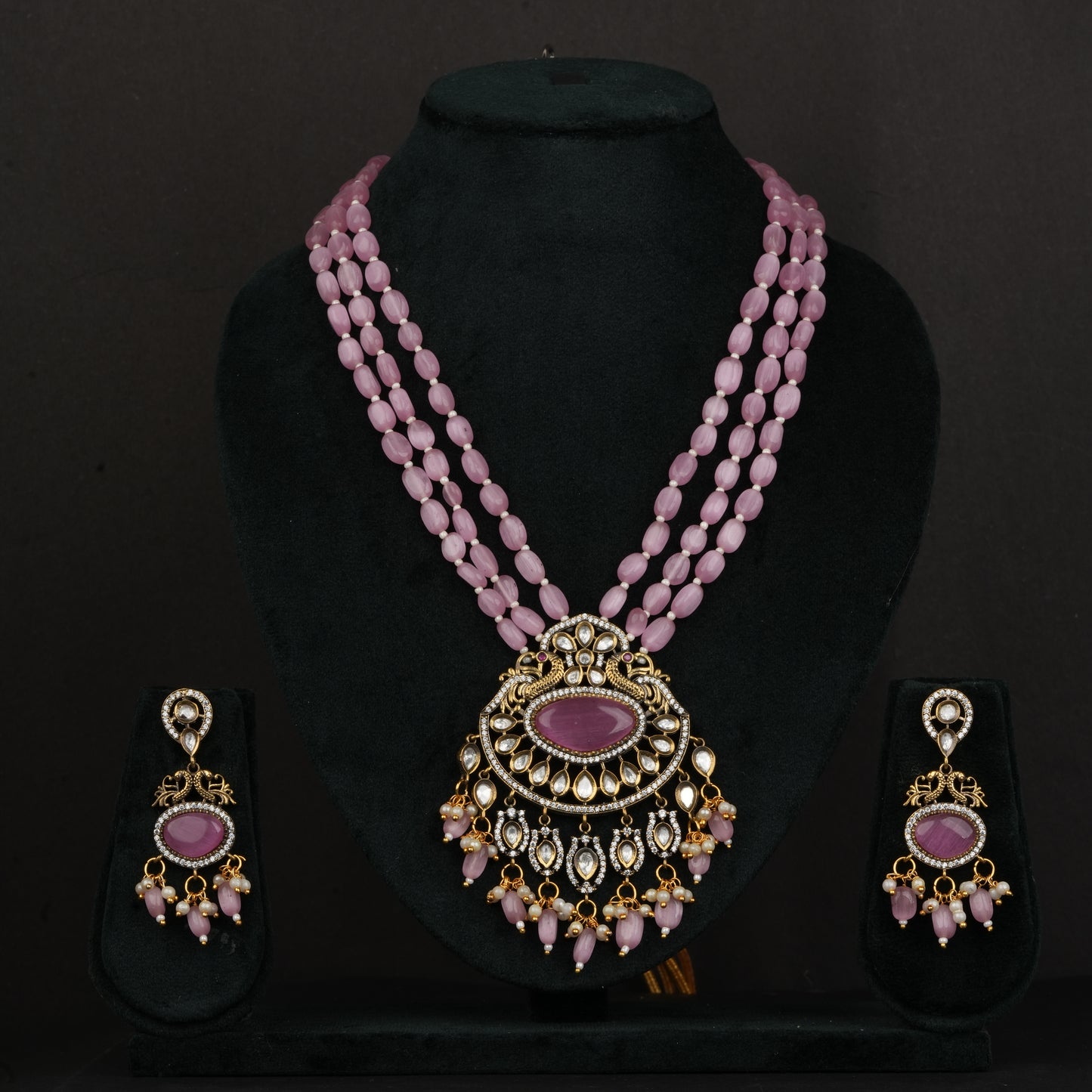 Blush Pink Beads With Pendant and Earrings