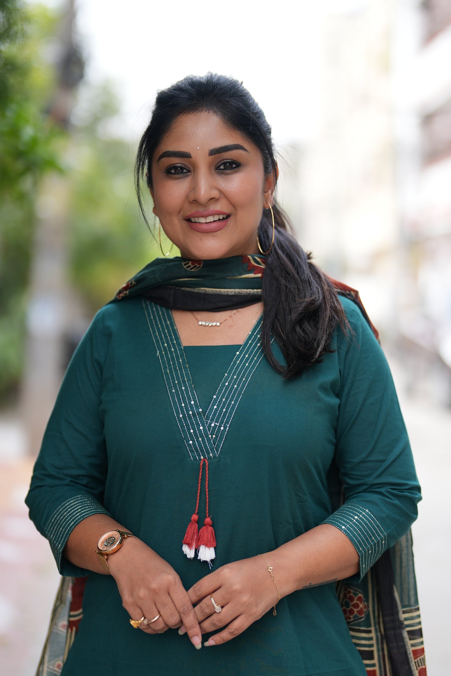 Bottle Green Color Pure Jaipur Cotton Semi Party Wear 3 Piece Set With Lining