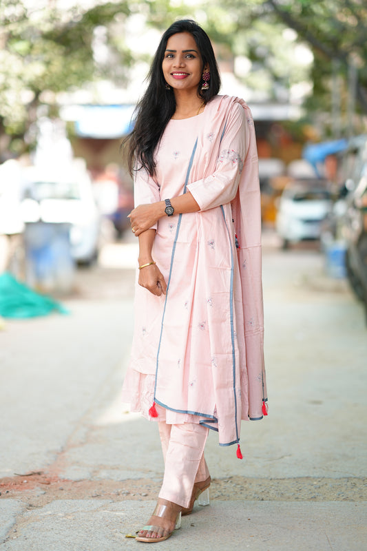 Pink Color Heavy Mul Cotton Designer 3 Piece Kurta Set