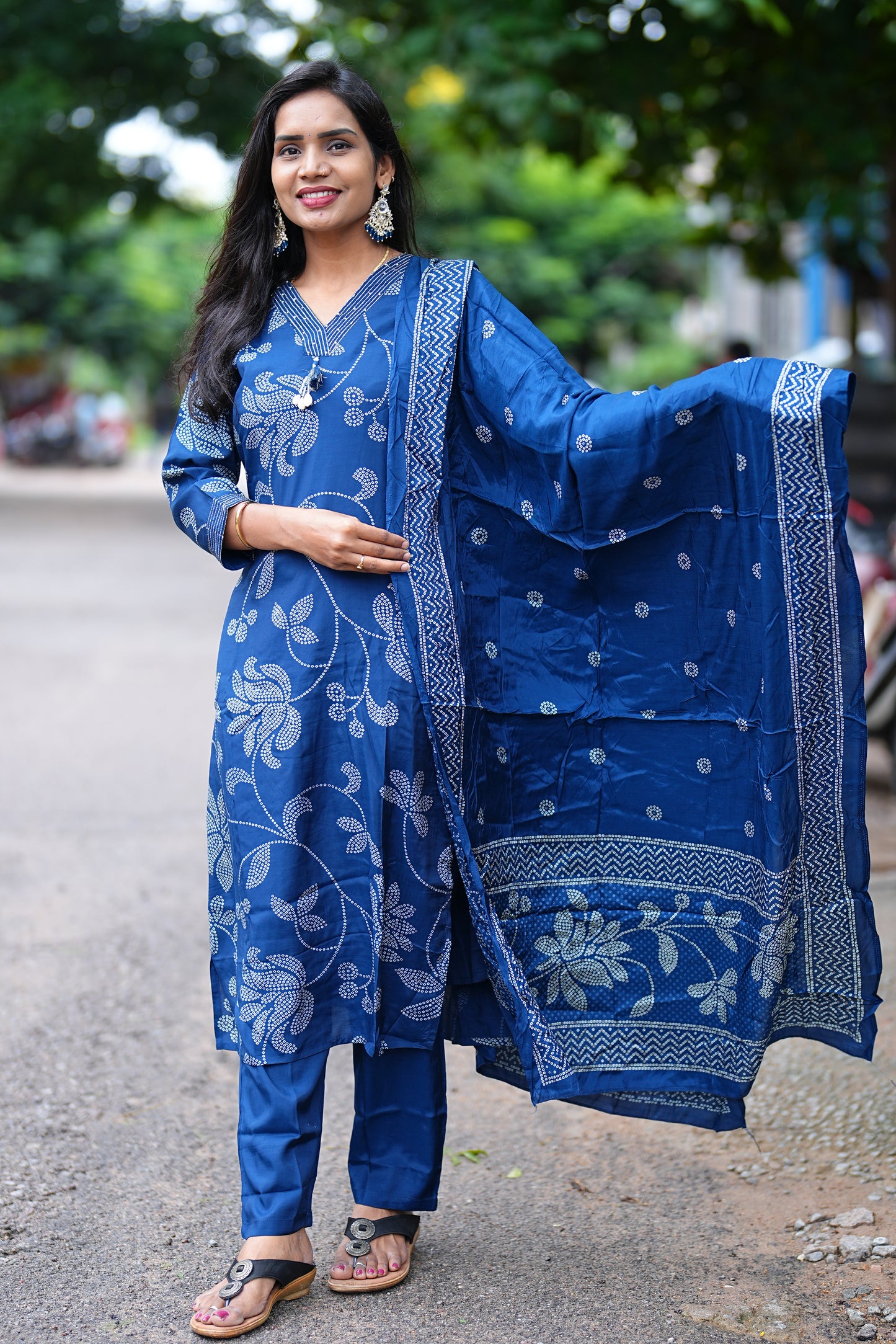 Royal Blue Viscose Chinon Silk 3 Piece Set With Complete Lining