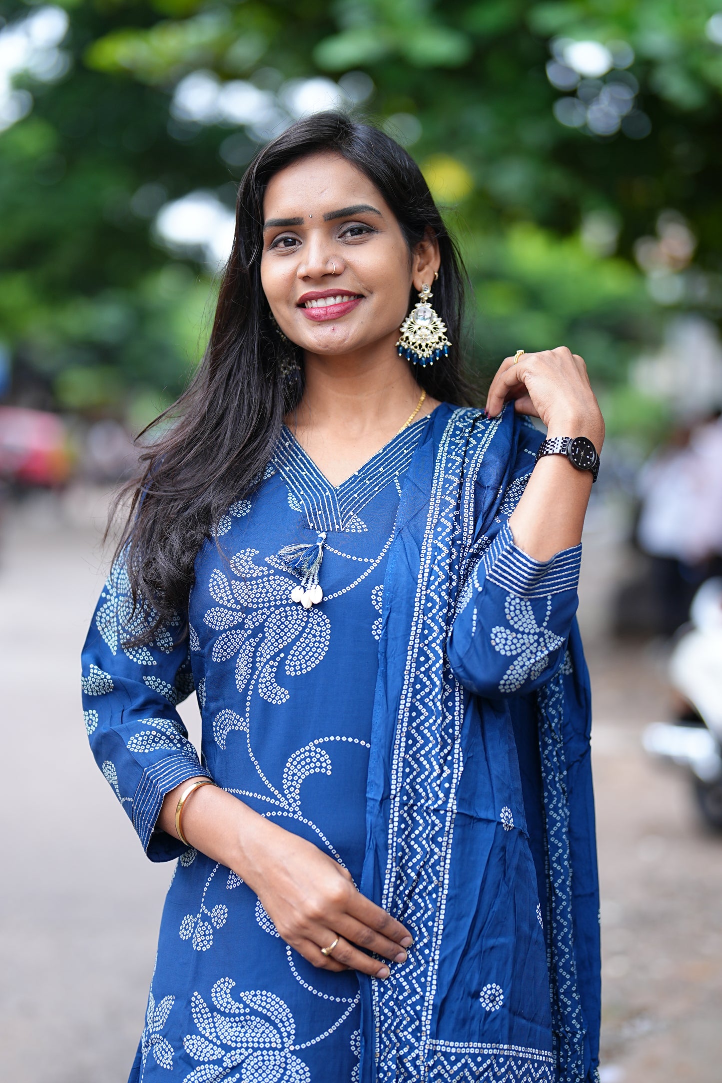 Royal Blue Viscose Chinon Silk 3 Piece Set With Complete Lining
