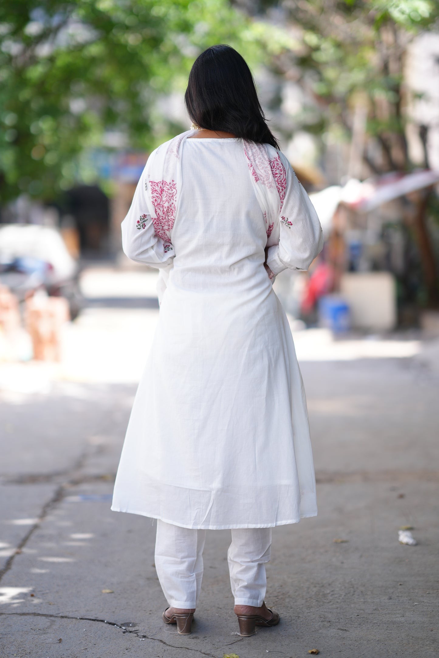 White Color Jaipur Cotton 3 Piece Set With Block Print and Complete Lining