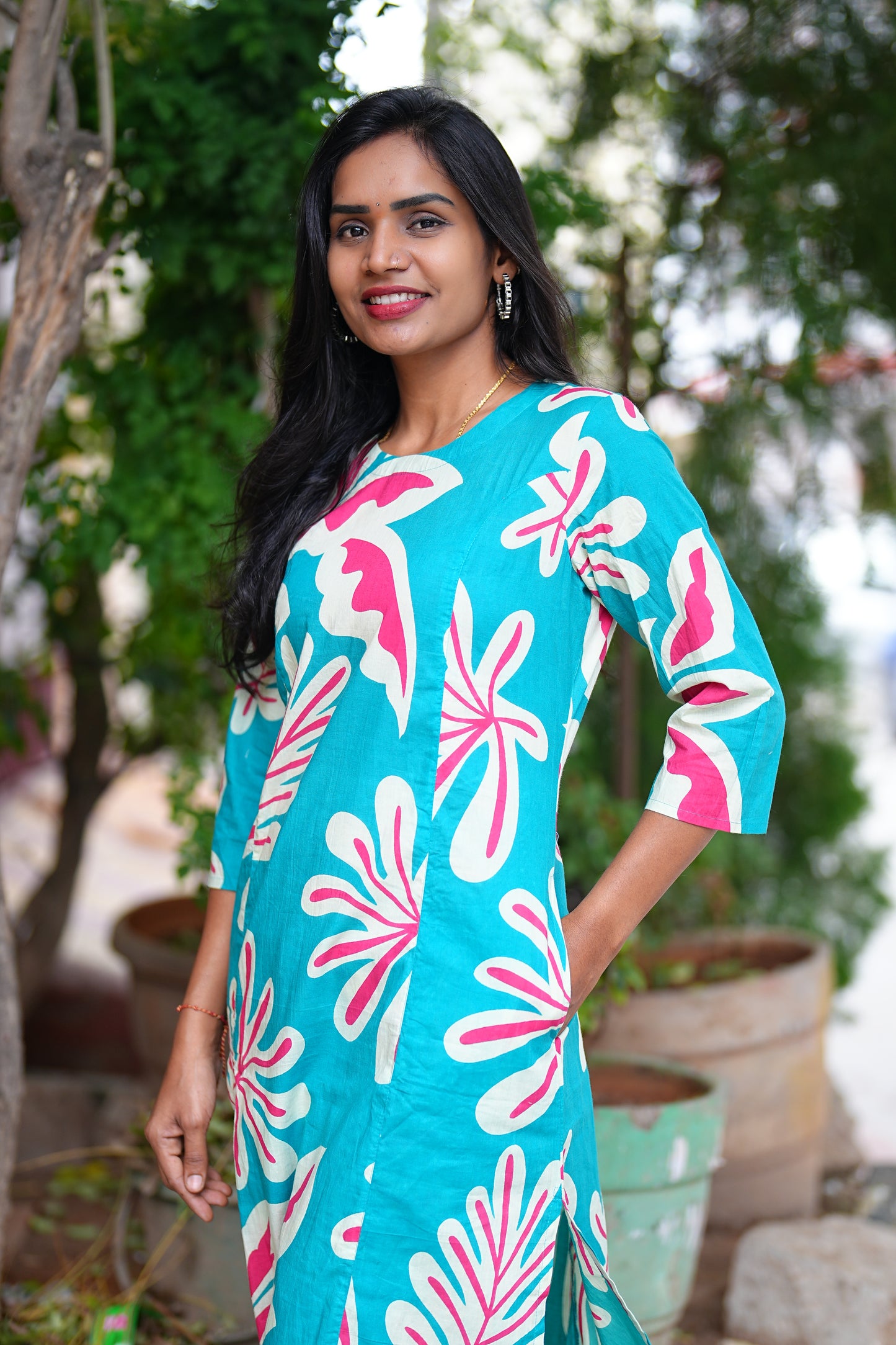 Teal Green Color Jaipur Cotton Flower Design Cord Set