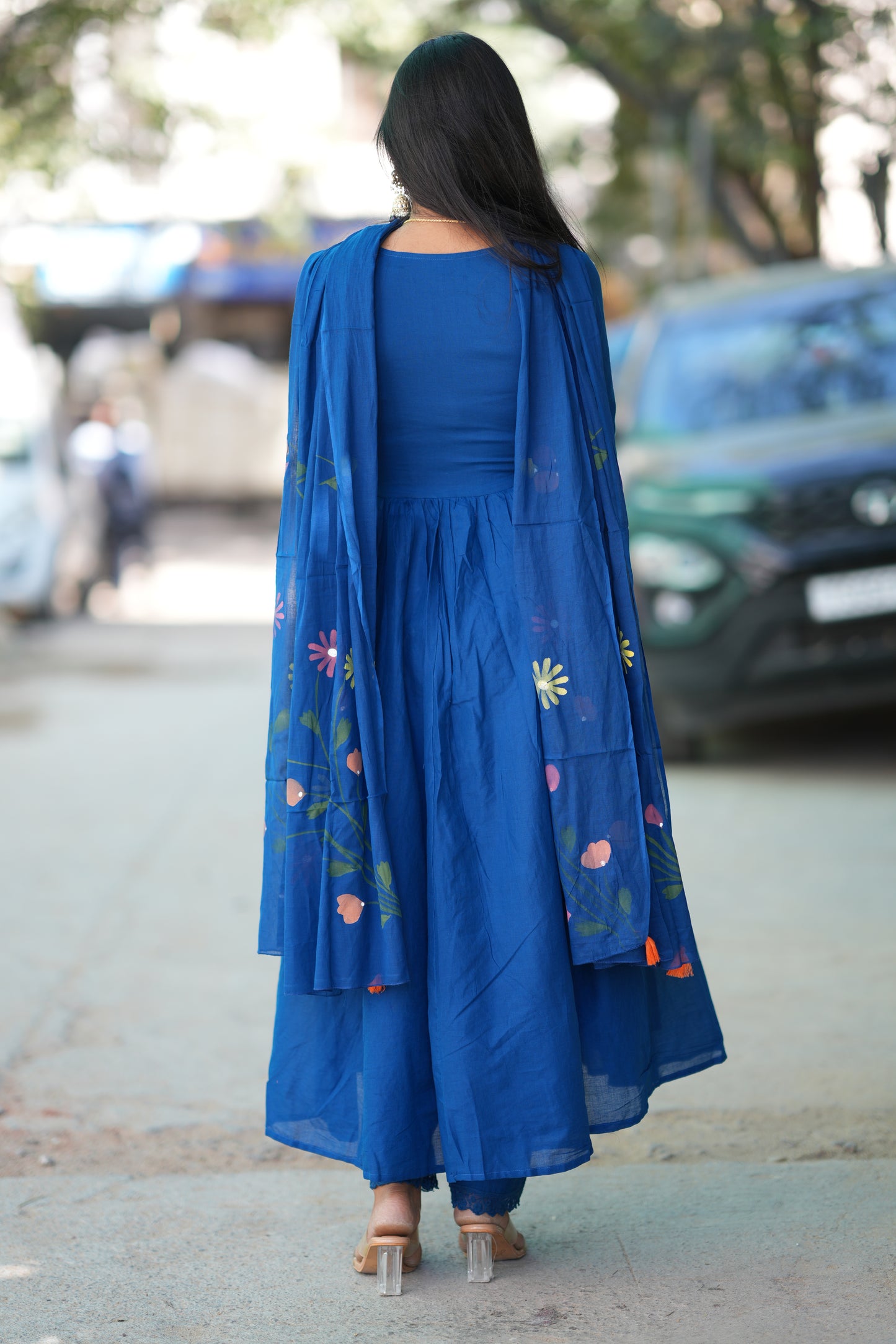 Blue Colour Mul Cotton anarkali 3 Piece Set With Complete Lining