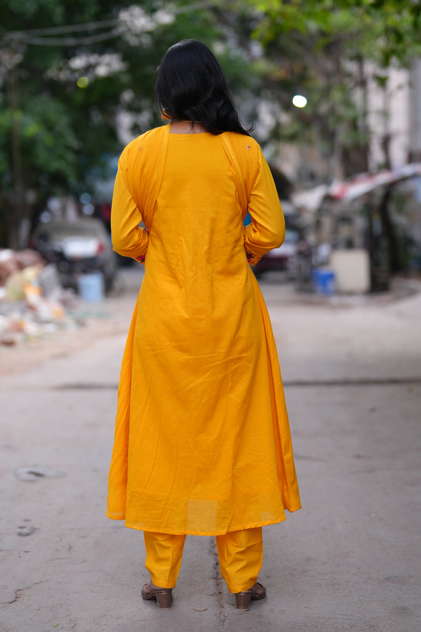 Yellow Color Mul Cotton 3 Piece Set With Complete Lining