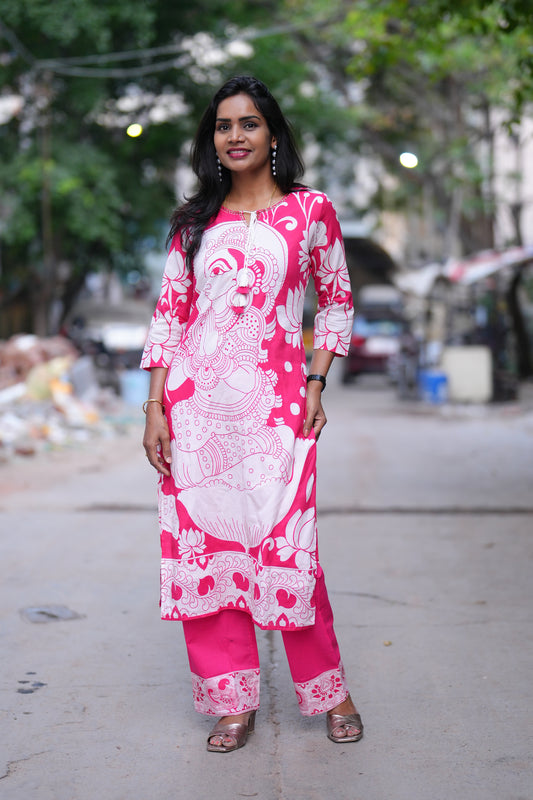 Red Color Digital Mul Cotton Cordset With Complete Lining