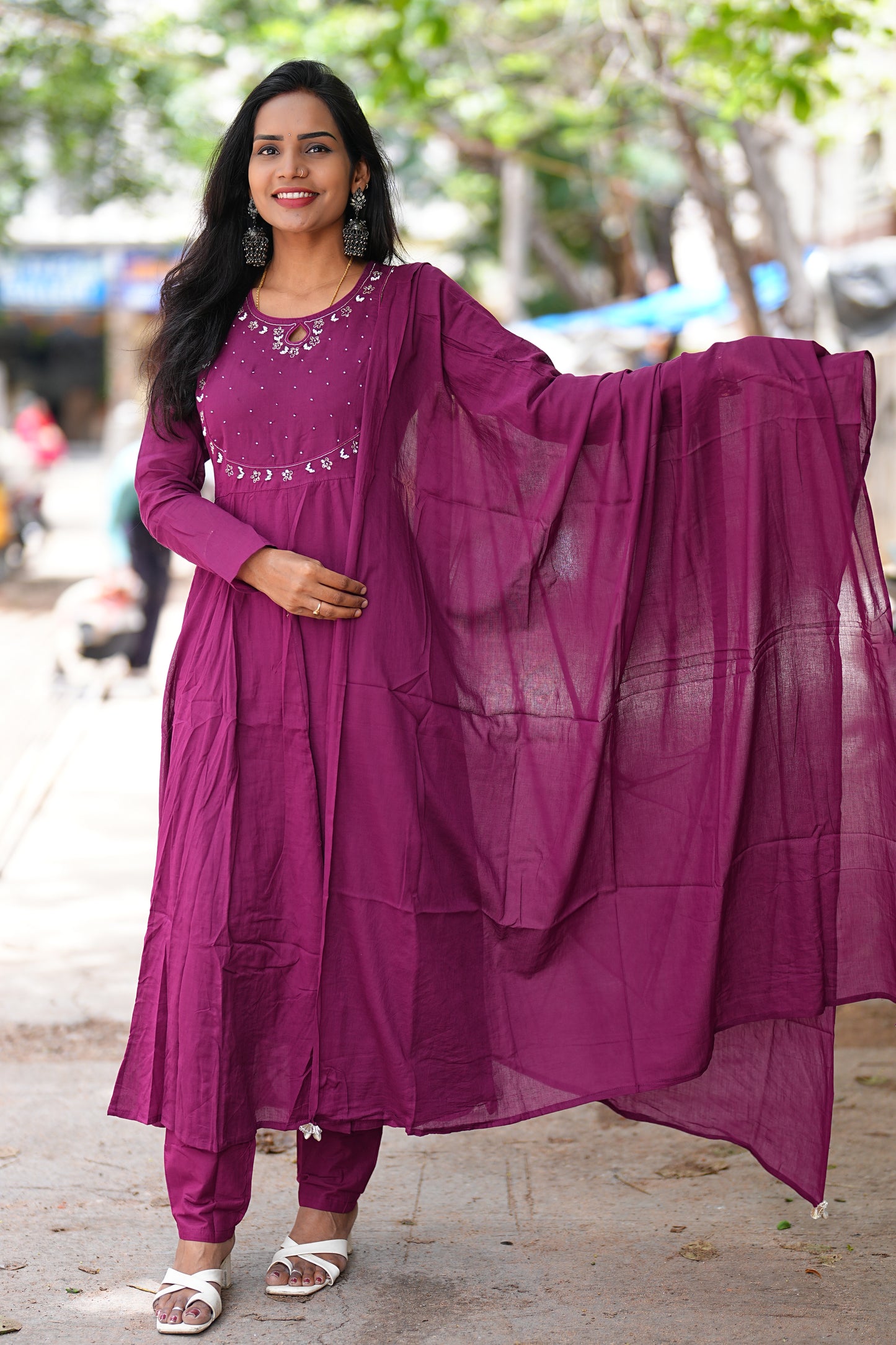 Burgundy Color Heavy Mul Cotton 3 Piece Set With Full Lining