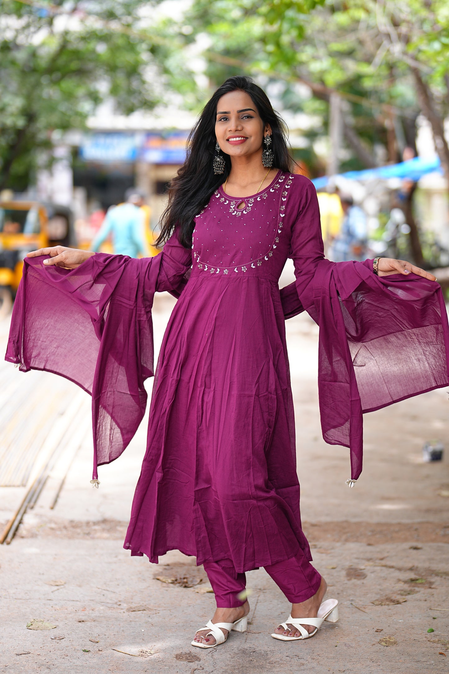 Burgundy Color Heavy Mul Cotton 3 Piece Set With Full Lining