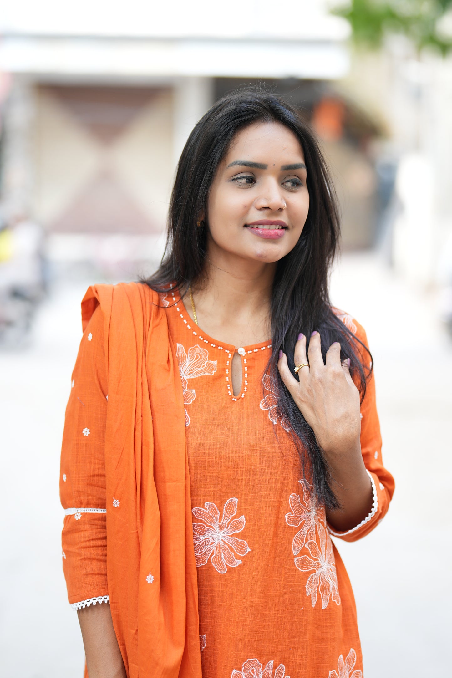 Beautiful Orange Jaipur Slub Cotton 3 Piece Set