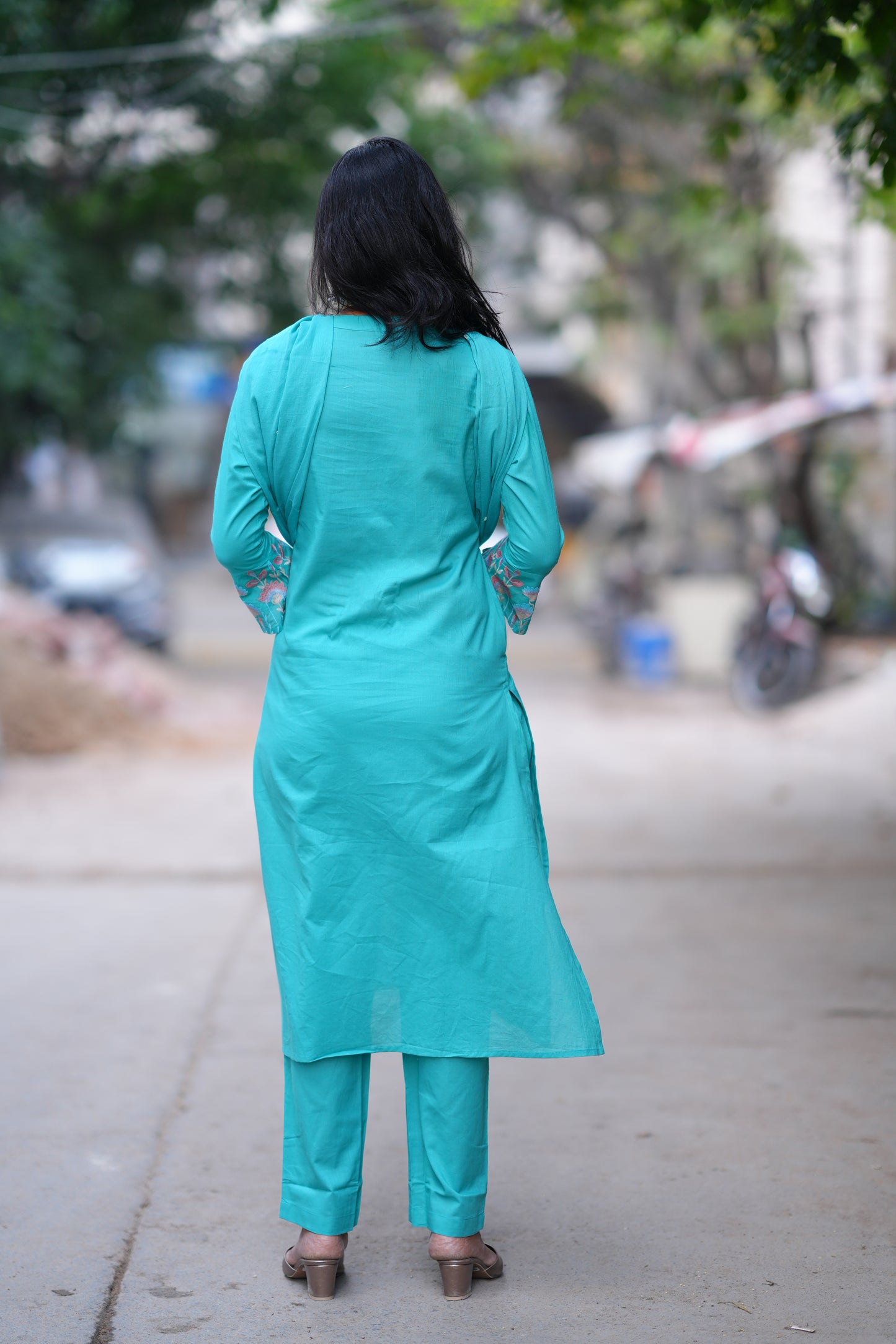 Teal Green Color Jaipur Cotton 3 Piece set With Embroidery Work