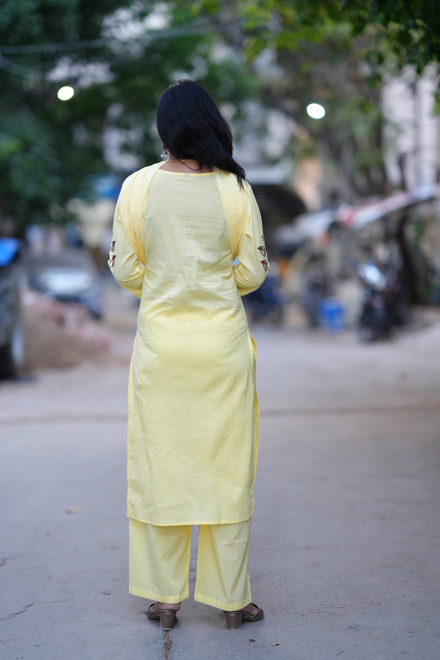 Yellow Color Jaipuri Cotton 3 Piece Set With Heavy Embroidery Work