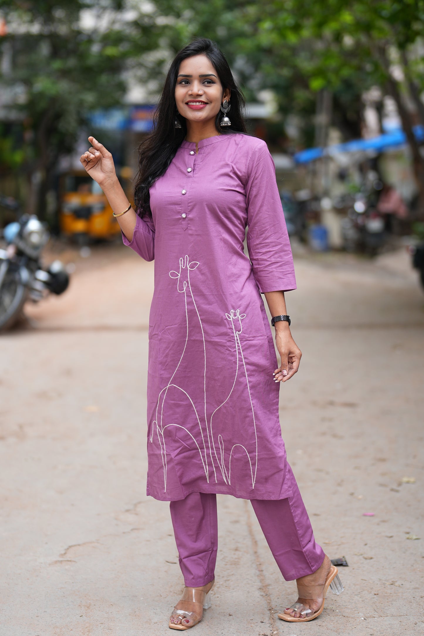 Purple Color Office Wear Cord Set